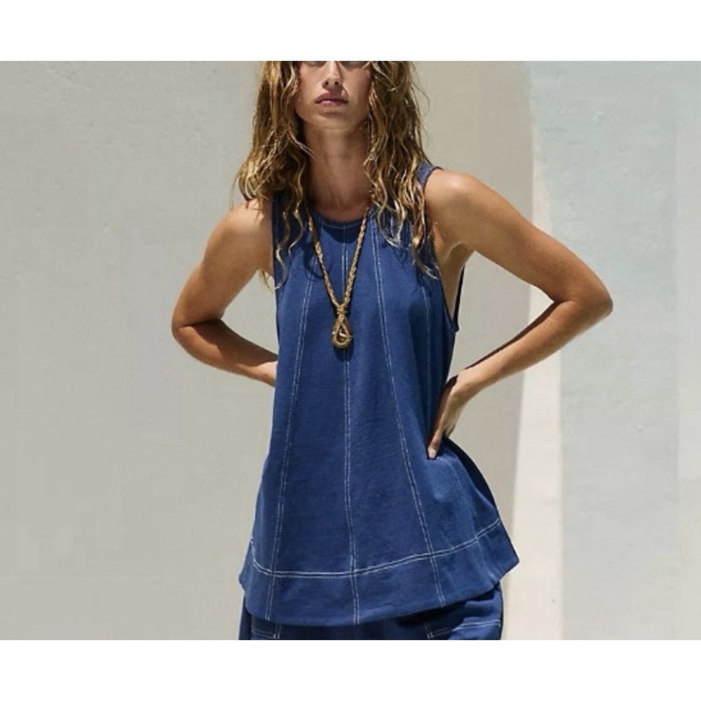 FP Beach Free People Strada Blue Baby Doll Tank Top Resort - Picture 7 of 8